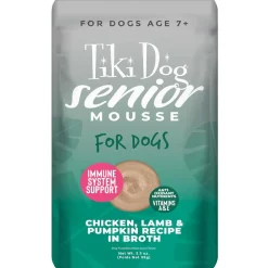 Tiki Dog Senior Mousse Grain-Free Chicken, Lamb & Pumpkin in Broth Wet Dog Food, 3.5-oz pouch, case of 12
