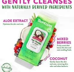 Tropiclean Deep Cleaning Berry & Coconut Deodorizing Pet Wipes (100 ct)