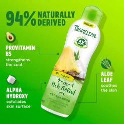 TropiClean EnduraScent Pineapple 4-in-1 Itch Relief Shampoo for Dogs & Cats (20 oz)