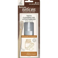 TropiClean Enticers Cleaning Gel & Toothbrush Peanut Butter Honey Flavor, 2-oz