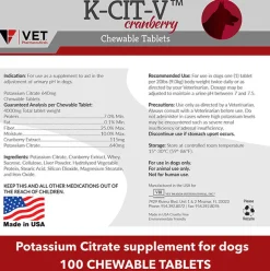 V.E.T Pharmaceuticals K-CIT-V Plus Cranberry Chewable Tablets for Dogs, 100-count