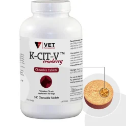 V.E.T Pharmaceuticals K-CIT-V Plus Cranberry Chewable Tablets for Dogs, 100-count