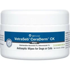 VetraSeb CeraDerm CK Antiseptic Wipes for Cats & Dogs, 30-count