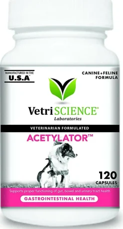 VetriScience Acetylator Digestive Supplement for Cats & Dogs (120 caps)