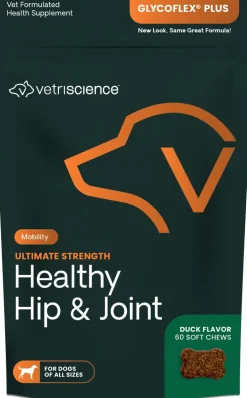 VetriScience Ultimate Strength Healthy Hip & Joint GlycoFlex Plus Soft Chews for Dogs, Duck Flavor