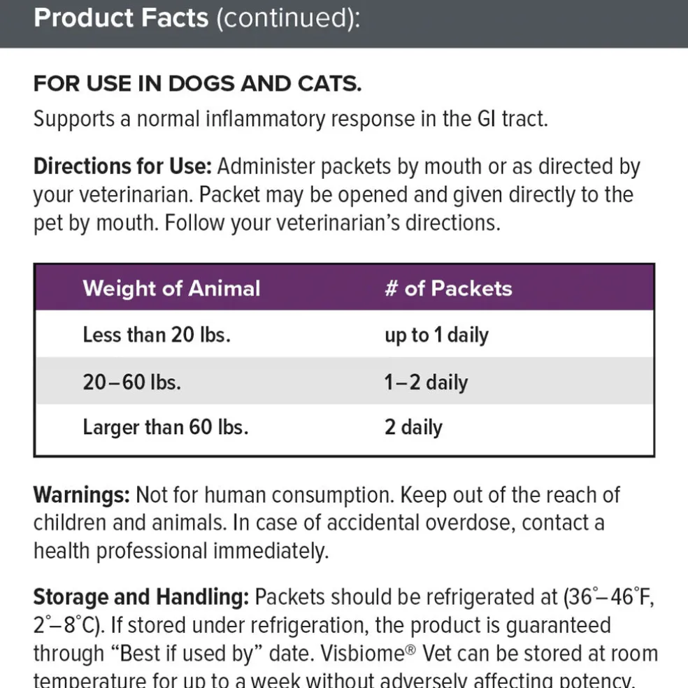 Visbiome Vet High Potency Probiotic Packets for Dogs & Cats, 30-count