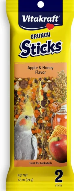 Vitakraft Crunch Sticks Apple & Honey Flavor Treats for Cockatiels, 2 Sitcks