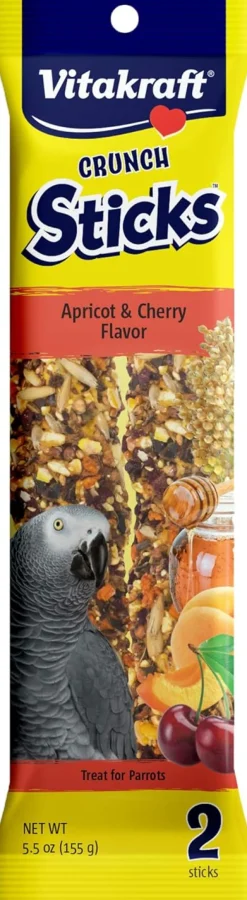 Vitakraft Crunch Sticks Apricot & Cherry Flavor Treats for Parrots, 2 Sitcks