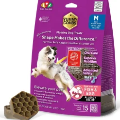 Yummy Combs Premium Dog Treats, Fish and Egg Allergy Relief, Medium, 15 Count
