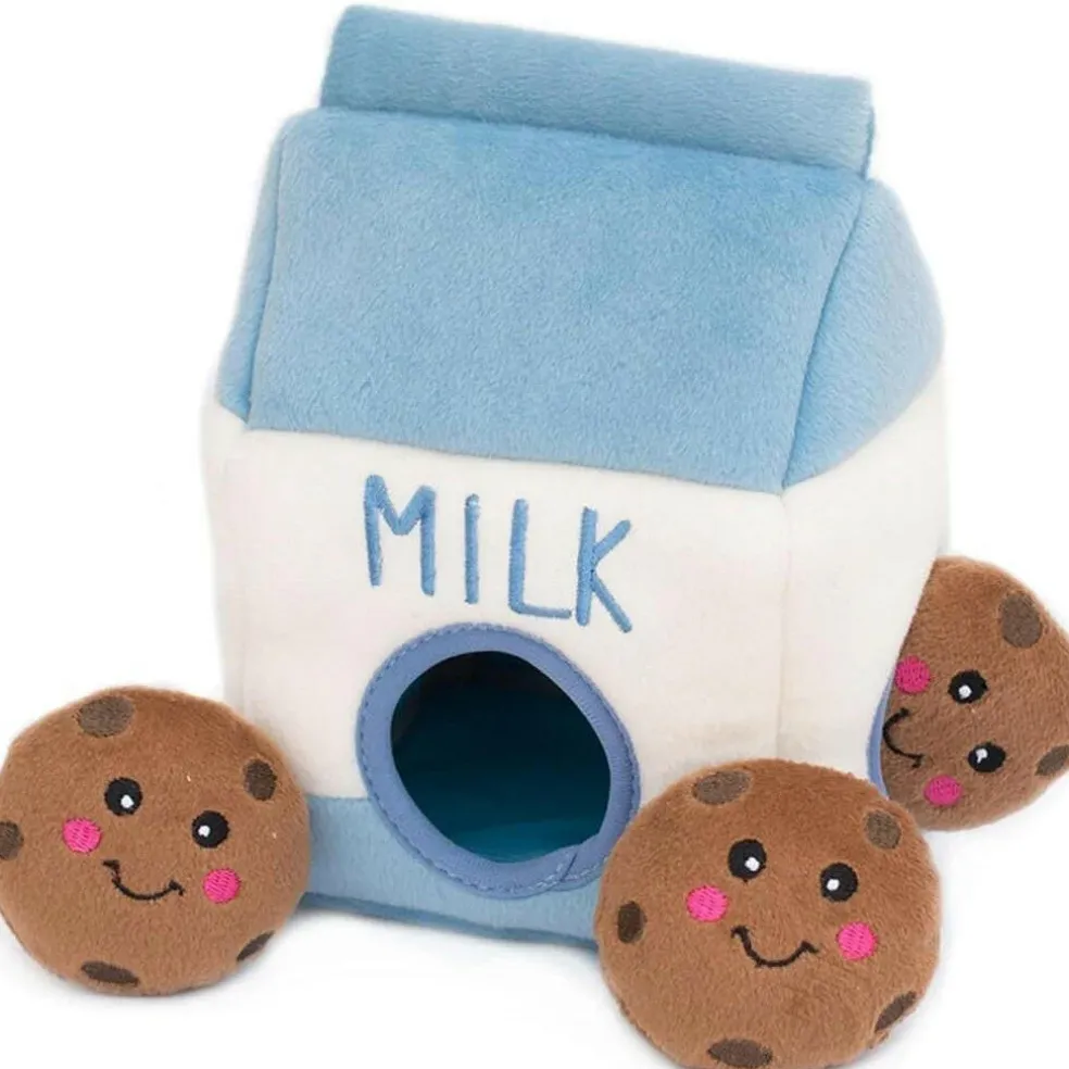 Zippy Paws Burrow Interactive Squeaky Hide and Seek Plush Milk and Cookies Toy for Dogs