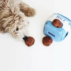 Zippy Paws Burrow Interactive Squeaky Hide and Seek Plush Milk and Cookies Toy for Dogs