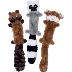 ZippyPaws Skinny Peltz Chipmunk, Lemur & Monkey Plush Dog Toy, Large, 3-pack