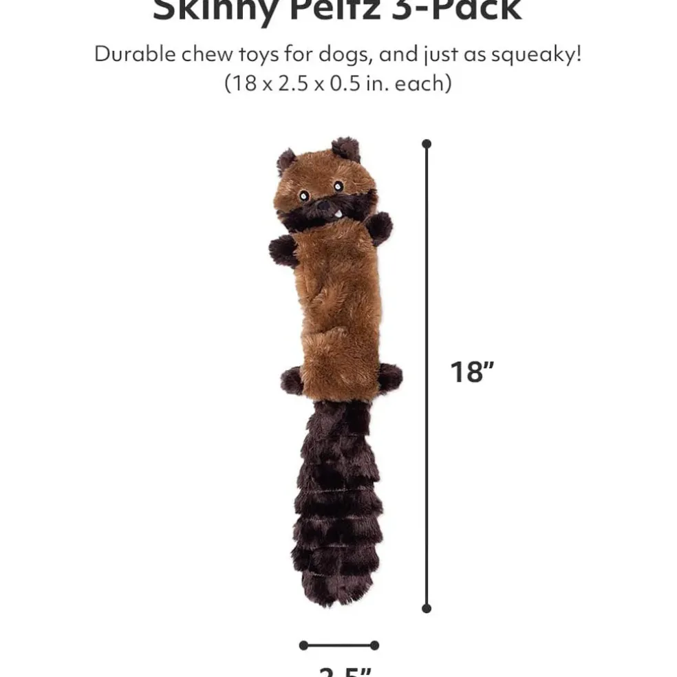 ZippyPaws Skinny Peltz Chipmunk, Lemur & Monkey Plush Dog Toy, Large, 3-pack
