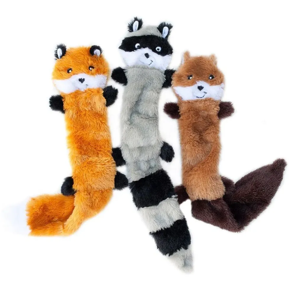 ZippyPaws Skinny Peltz Fox, Raccoon & Squirrel Plush Dog Toy, Large, 3-pack
