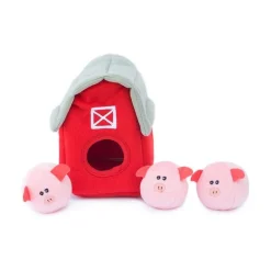 ZippyPaws Zippy Burrow Dog Toy Barn with Pig Bubble Babies, Medium