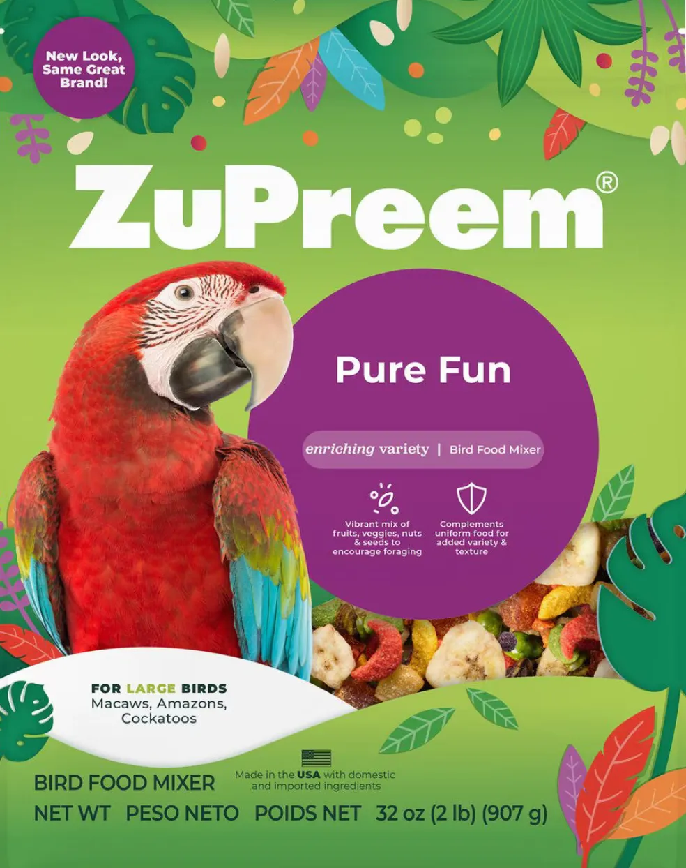 ZuPreem Pure Fun Bird Food for Large Birds, 2-lb